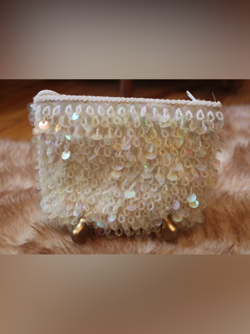vintage ivory sequin clutch